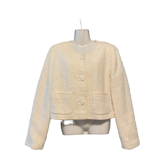 NWT Rebecca Taylor Whipstitch Tweed Jacket In Ivory - Picture 1 of 9